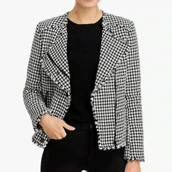 Karl Lagerfeld Paris Tweed Lightweight Motorcycle Jacket Black/White Size XS NWT - Picture 1 of 12